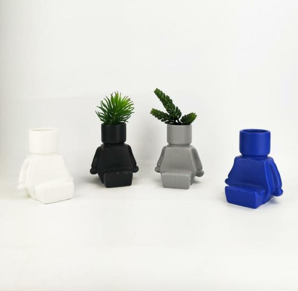 Block Man Sitting Planter  |   Quirky Pots & Planters Ceramic Pots & Planters Black