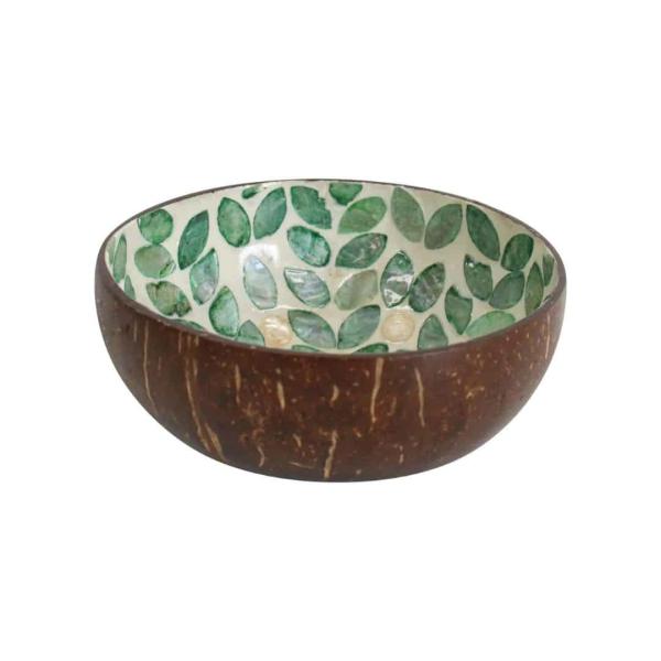 Carved Coconut Bowl – Green Leaf  |   Tableware Homewares Tableware