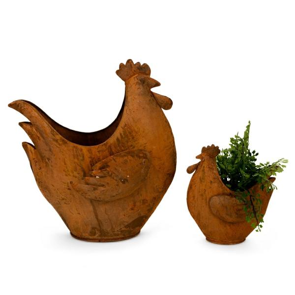 Chicken Planter Pair Rust  |   Rustic Pots & Planters Pots & Planters Rustic Pots & Planters