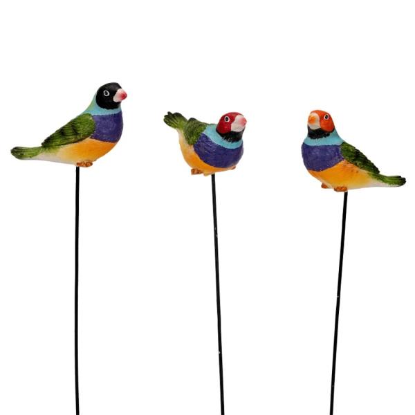 Gouldian Finch On Stick Small (Asstd)  |   Bird Garden Ornaments Animal Garden Stakes Animal Garden Stakes