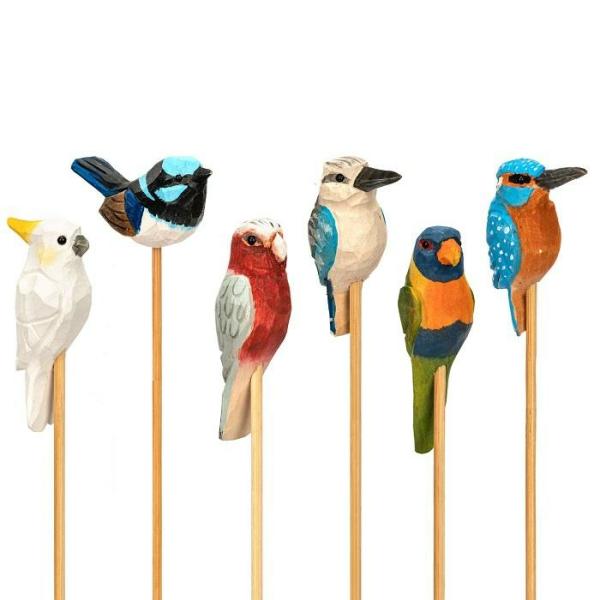 Hand-Carved Birds On Stick  |   Bird Garden Ornaments Animal Garden Ornaments Animal Garden Ornaments