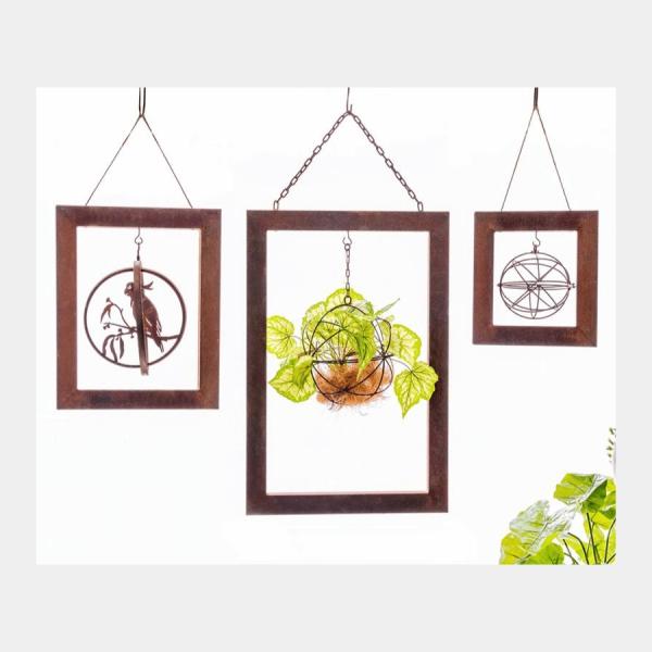 Hanging Frames Set Of 3  |   Rusted Hanging Ornaments & Indoors Rusted Hanging