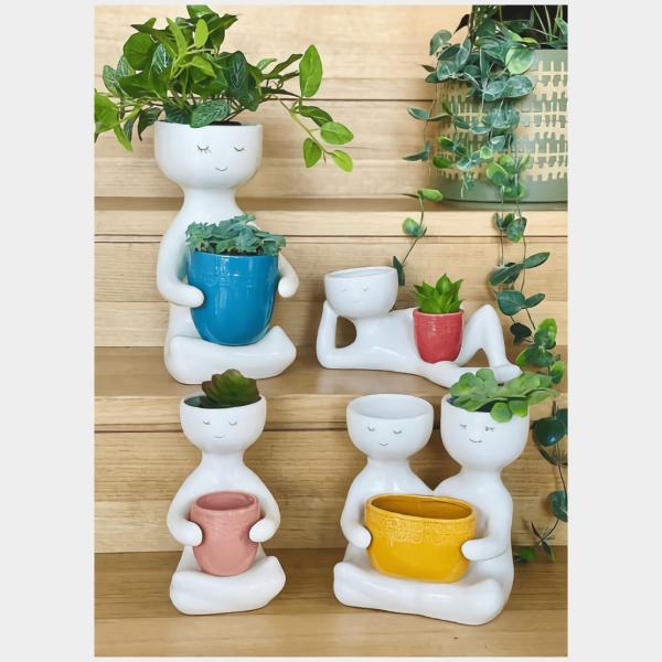 Large Person Holding A Pot Planters  |   Quirky Pots & Planters Ceramic Pots & Planters Beige