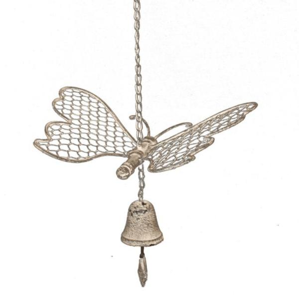 Metallic Hanging Butterfly With Cast Iron Bell  |   Rusted Hanging Ornaments & Indoors Rusted Hanging