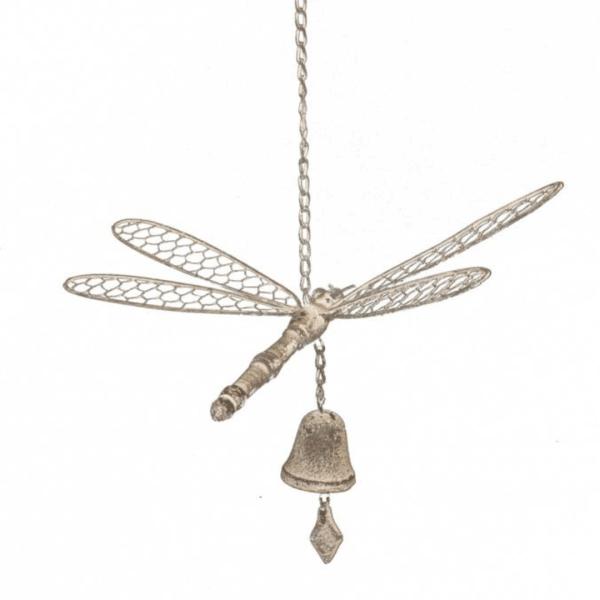 Metallic Hanging Dragonfly With Cast Iron Bell  |   Rusted Hanging Ornaments & Indoors Rusted Hanging