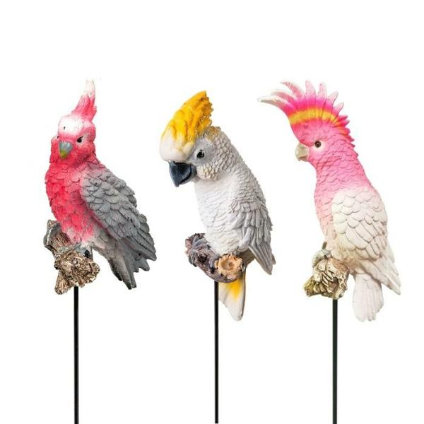 Mixed Cockatoo On Stick  |   Animal Garden Ornaments Animal Garden Ornaments Animal Garden Ornaments