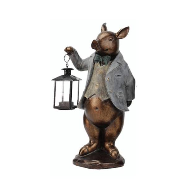 Mr Pig With Lantern  |   Garden Animal Figurines Figurines Garden Animal Figurines