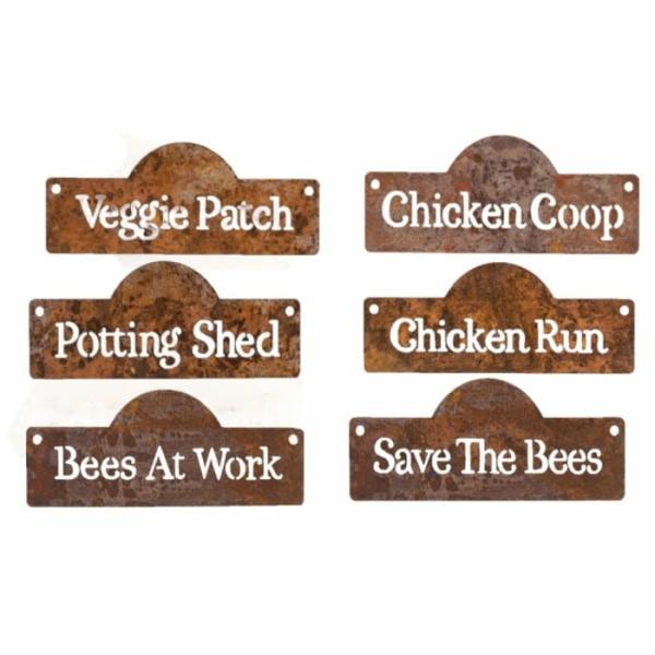 Rust Signs Assorted  |   Rusted Hanging Ornaments & Indoors Rusted Hanging