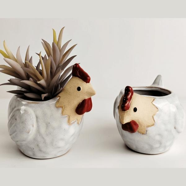 White Ceramic Chicken Pot  |   Animal Planters Animal Planters Animal Planters