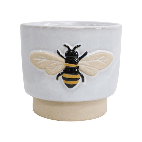 White Ceramic Pot With Decorative Bee  |   Animal Planters Animal Planters Animal Planters