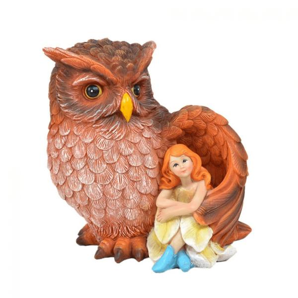 Resin Owl With Fairy  |   Garden Angel & Fairy Figurines Figurines Garden Angel & Fairy Figurines