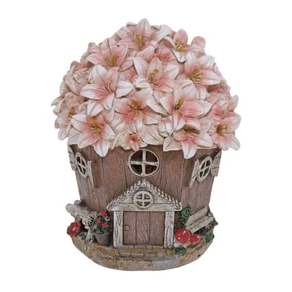 Solar Fairy House – Pink Flowers  |   Garden Angel & Fairy Figurines Figurines Garden Angel & Fairy Figurines